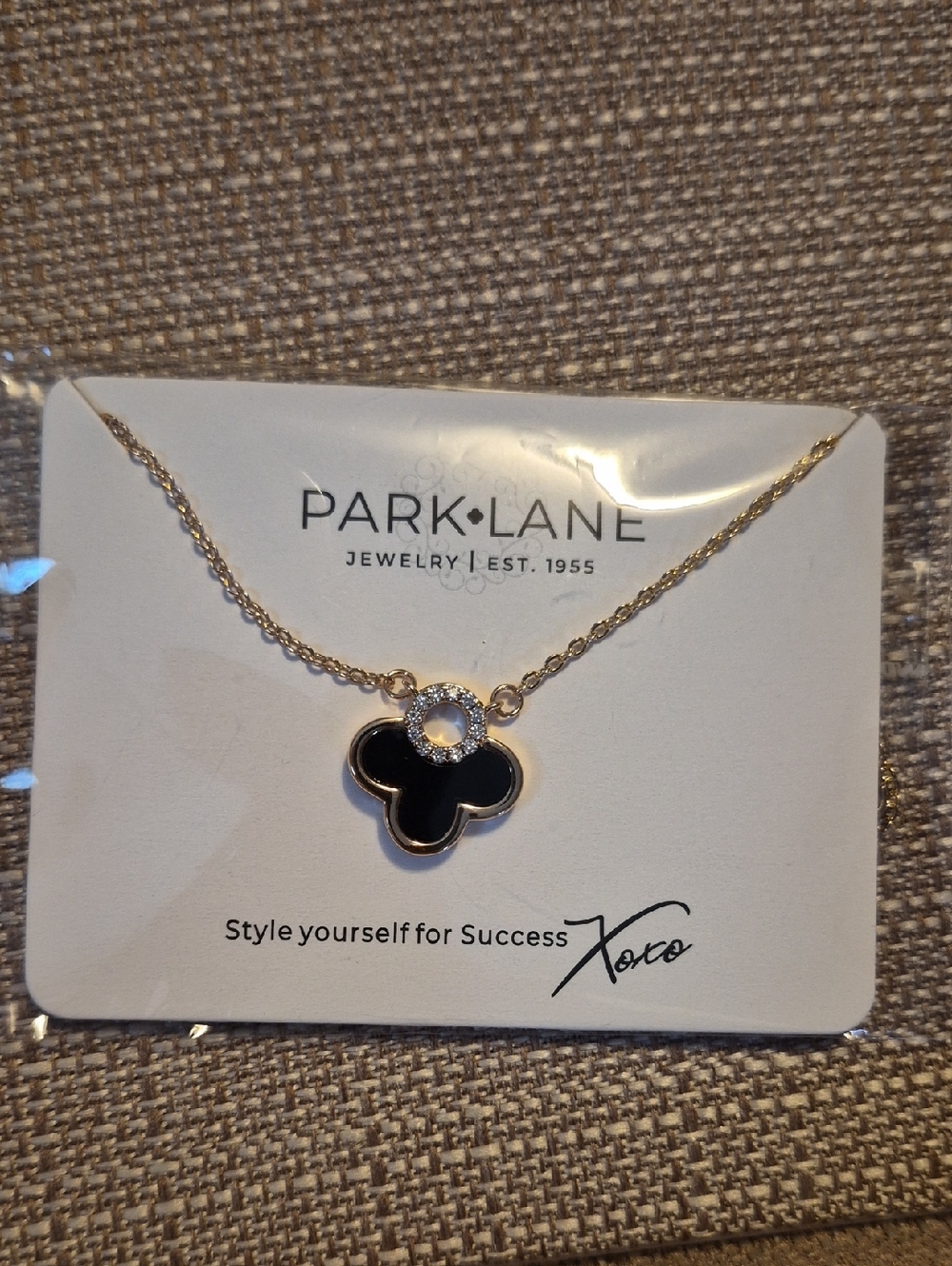 Park Lane Gold Necklace with Black Clover Pendant and Clear Accents
